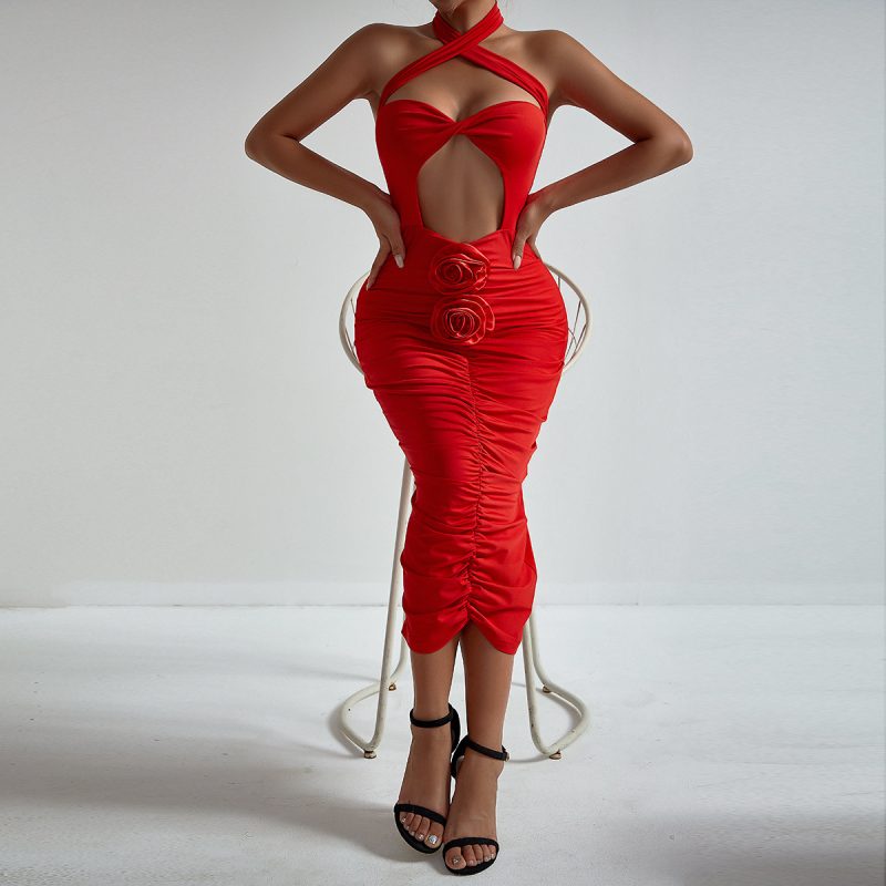 Fashionable Floral Cross Halter Dress - Image 3