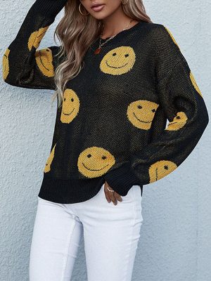 Smiley Face Long Sleeve Sweater – Cozy Autumn Vibes