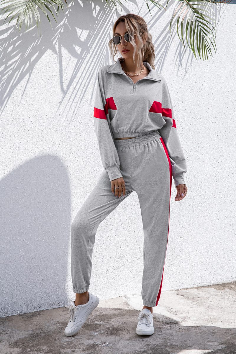Hooded Patchwork Sweater Outfit - Women's Autumn/Winter - Image 3