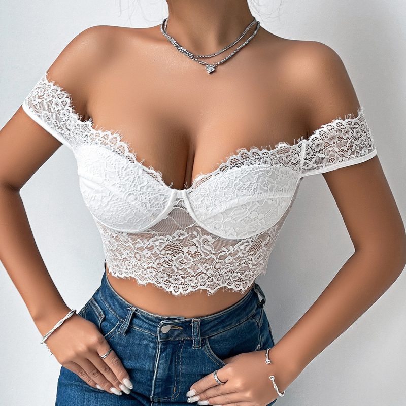 Lace Eyelash Low-Cut Cropped Vest - Image 3