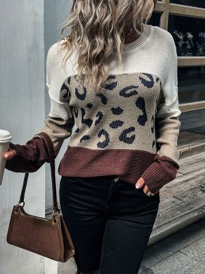 Wild Elegance: Leopard Print Color-Block Sweater