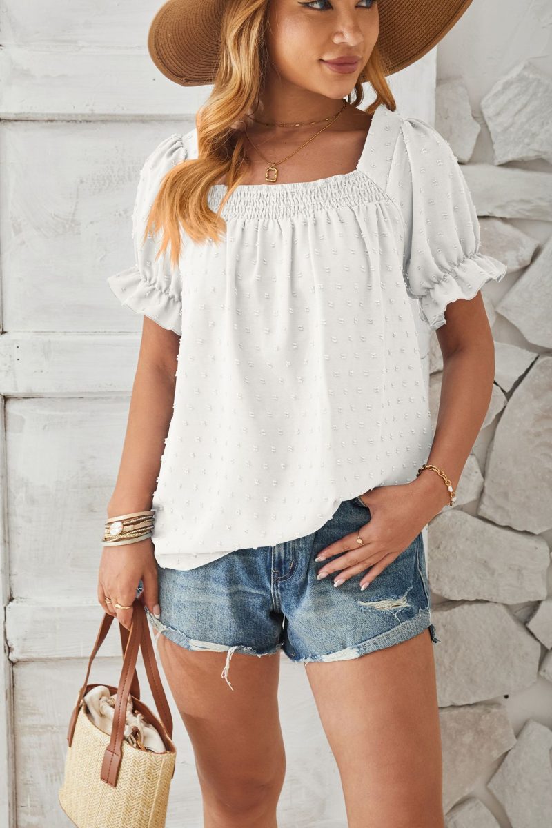 Chiffon Fur Ball Short-Sleeved Shirt: Chic Style for Spring/Summer - Image 4