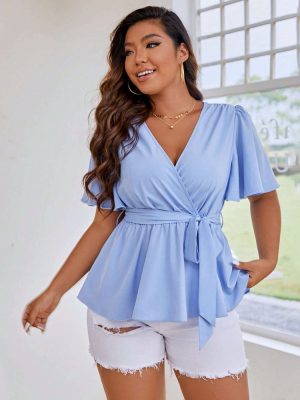 Plus Size Ruffled V-Neck Batwing Top