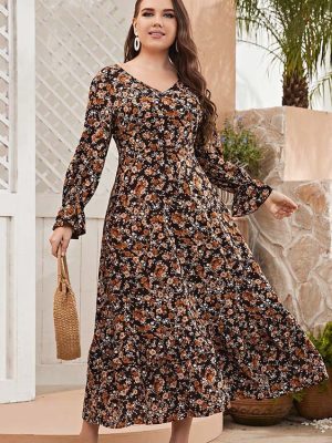 Middle East Printed Plus Size Elastic Waist Dress