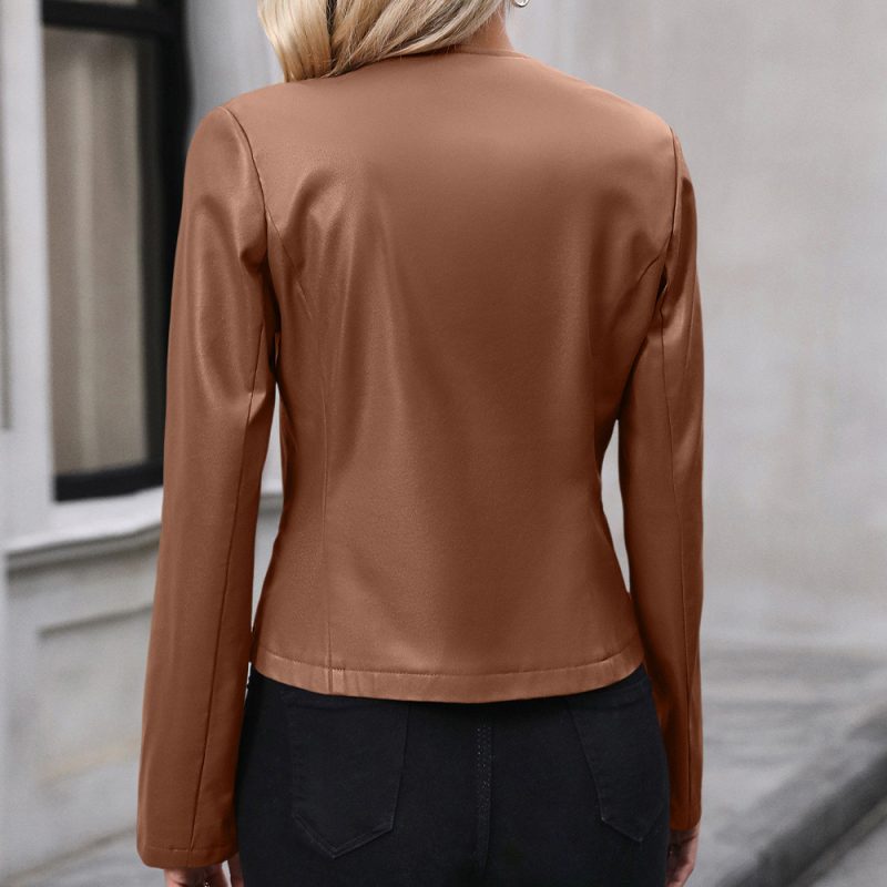 Casual Long Sleeve Solid Color Jacket Coat Top - Image 4