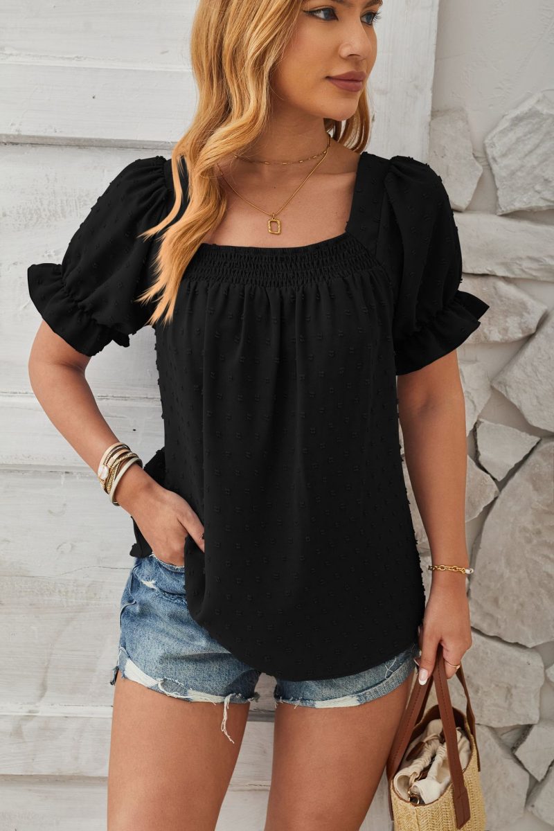 Chiffon Fur Ball Short-Sleeved Shirt: Chic Style for Spring/Summer - Image 3