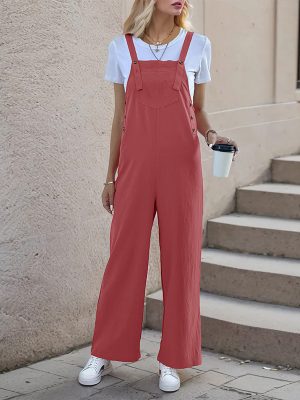 Summer Casual Siamese Suspender Straight Leg Trousers for Women’s Office Attire