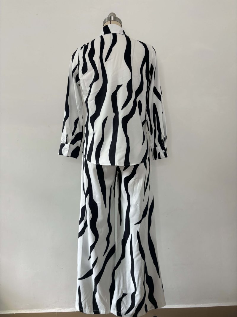 Women's Printed Shirt and Wide Leg Pants Casual Two-Piece Suit - Image 5