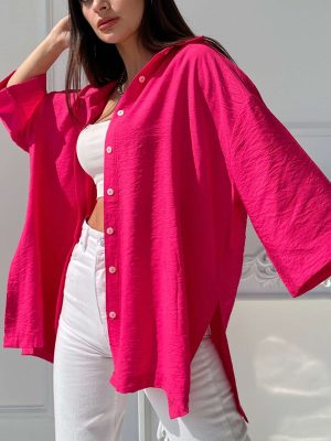 Spring Summer Split Shirt: Loose Bell Sleeve Comfort for Casual Elegance