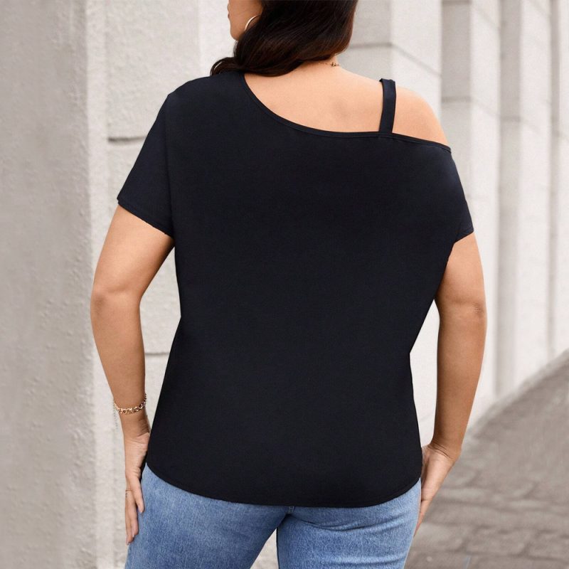 Plus Size Elegant One Shoulder T-Shirt - Image 2