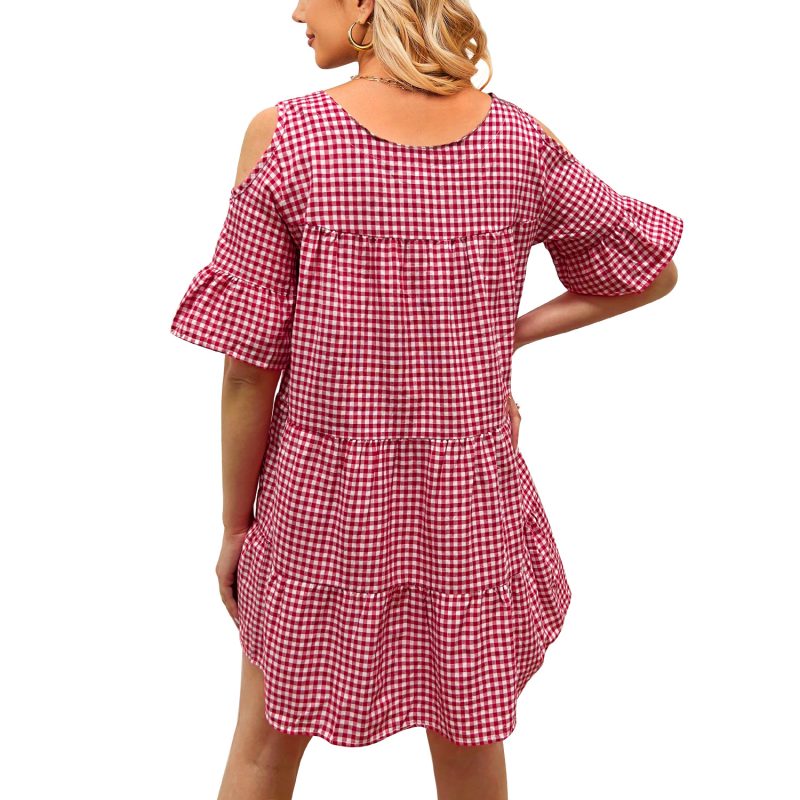 Women's Off-The-Shoulder Dress: Summer Plaid - Image 4