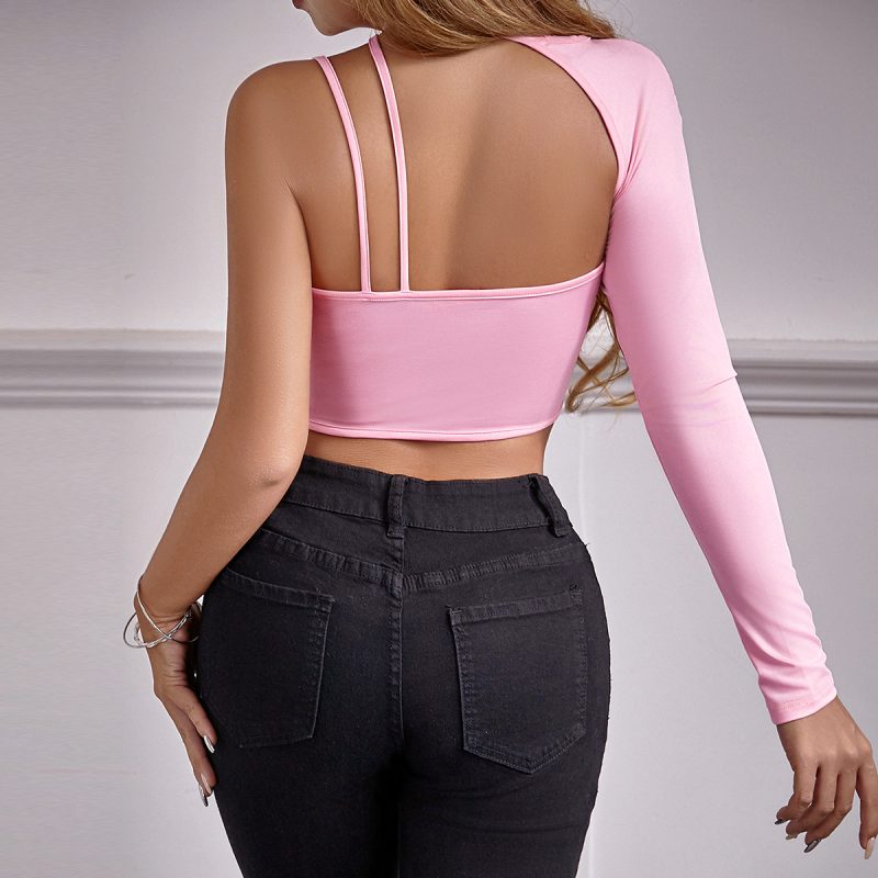 Autumn Sexy One-Shoulder Cropped T-shirt - Image 4