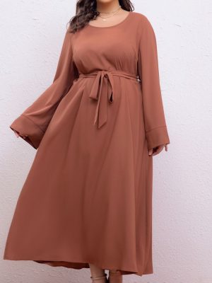 Middle East Plus Size Loose Retro Lace-Up Dress for Office