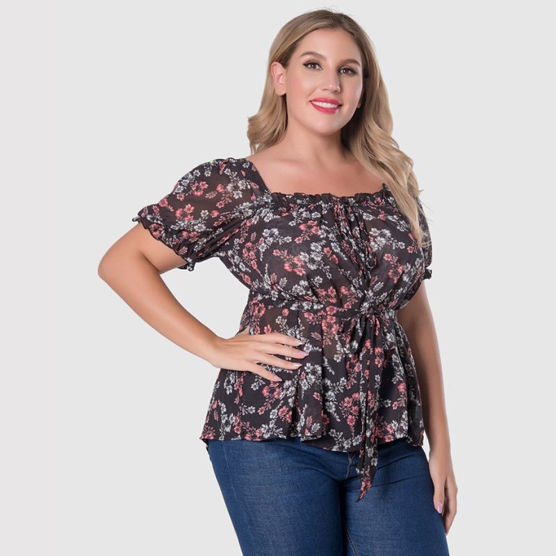 Plus Size Ruffles Printed Office Top - Image 3