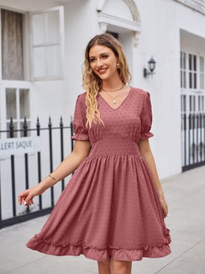 Elegant Jacquard V-Neck Dress: Perfect for Summer