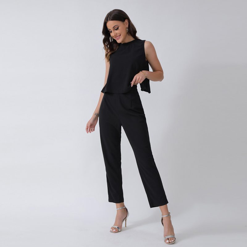 Women Sleeveless Backless Button Set - Image 3