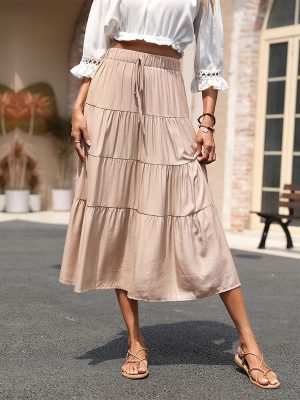 Cross-Border Ruffled Pleated Solid Skirt