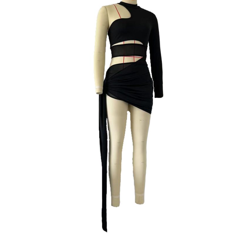 Autumn Sexy Mesh One-Shoulder Asymmetric Dress - Image 3