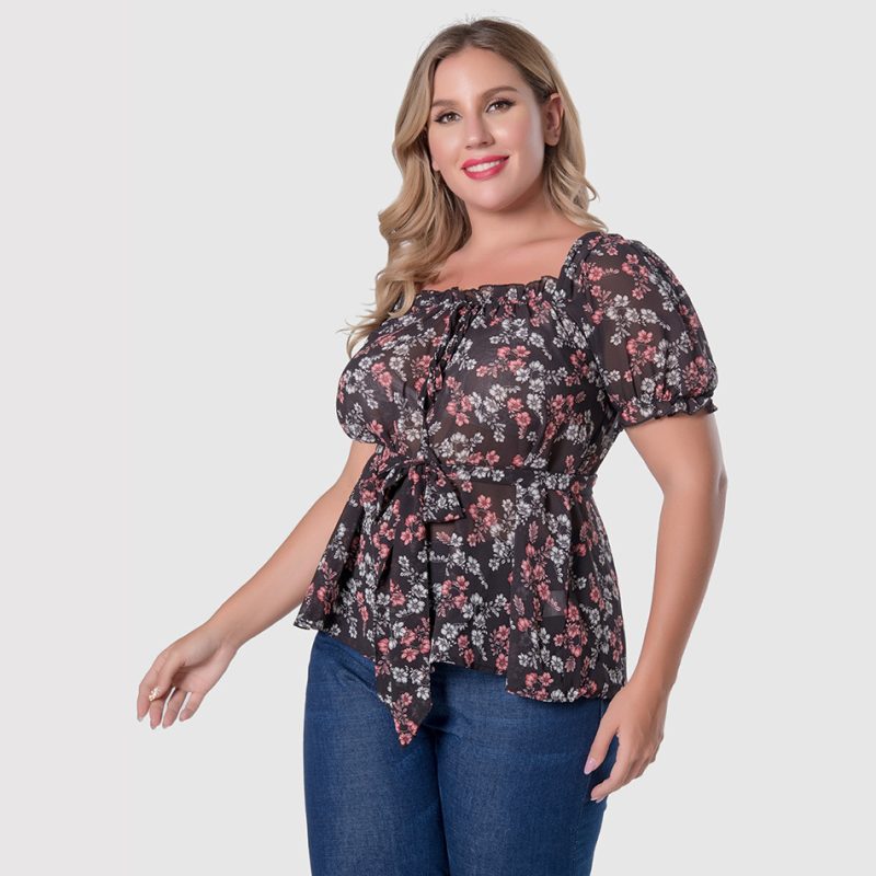 Plus Size Ruffles Printed Office Top - Image 2