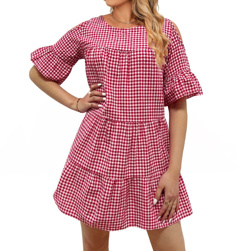 Women's Off-The-Shoulder Dress: Summer Plaid - Image 2
