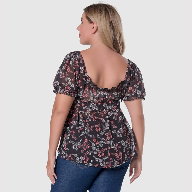 Plus Size Ruffles Printed Office Top - Image 4