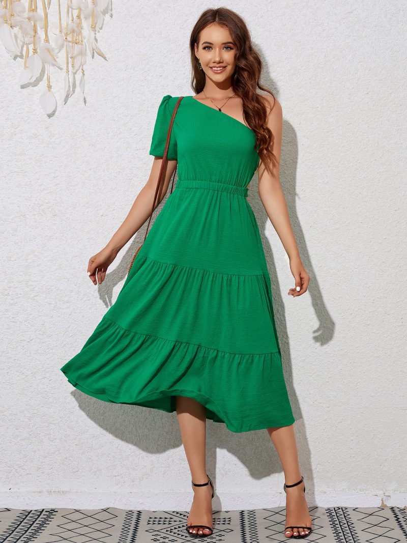 Women Single Shoulder Backless Lace Up Short Sleeve Slim Dress - Image 4