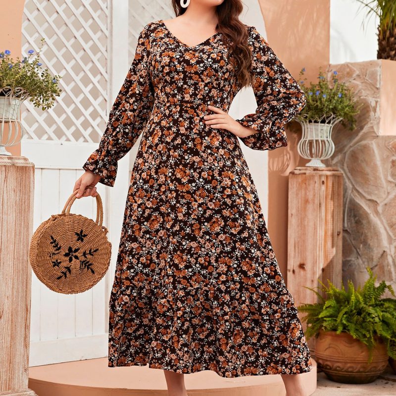 Middle East Printed Plus Size Elastic Waist Dress - Image 3