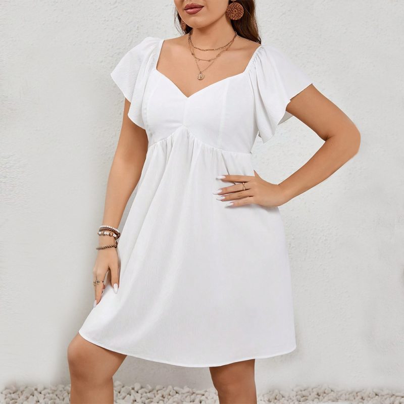 Plus Size Square Collar Ruffle Sleeve Backless Strap Casual Dress - Image 2
