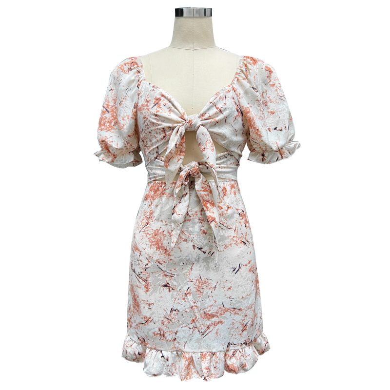 Bow Hollow Out Printed Dress: Women's Style - Image 4