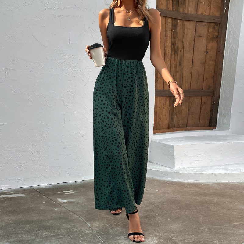 Women Clothing Printed Vest Jumpsuit Long Waist Slimming Wide Leg Pants - Image 3