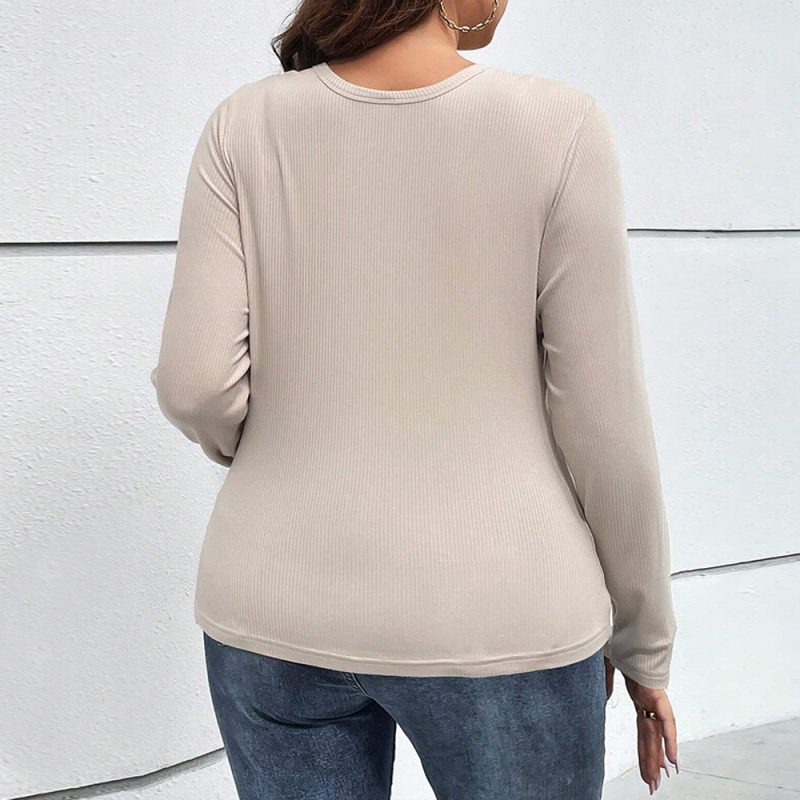 Plus Size Autumn Winter Sexy Hollow Out Buttoned Long Sleeve T-Shirt - Image 2