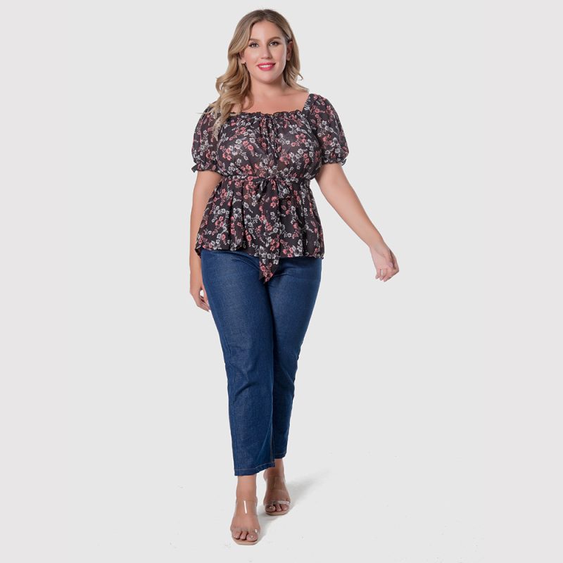 Plus Size Ruffles Printed Office Top - Image 5