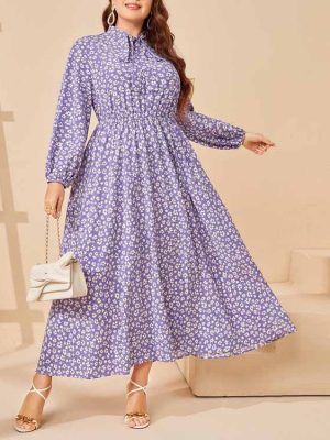 Youthful Plus Size Broken Print Elastic Waist Dress for Women