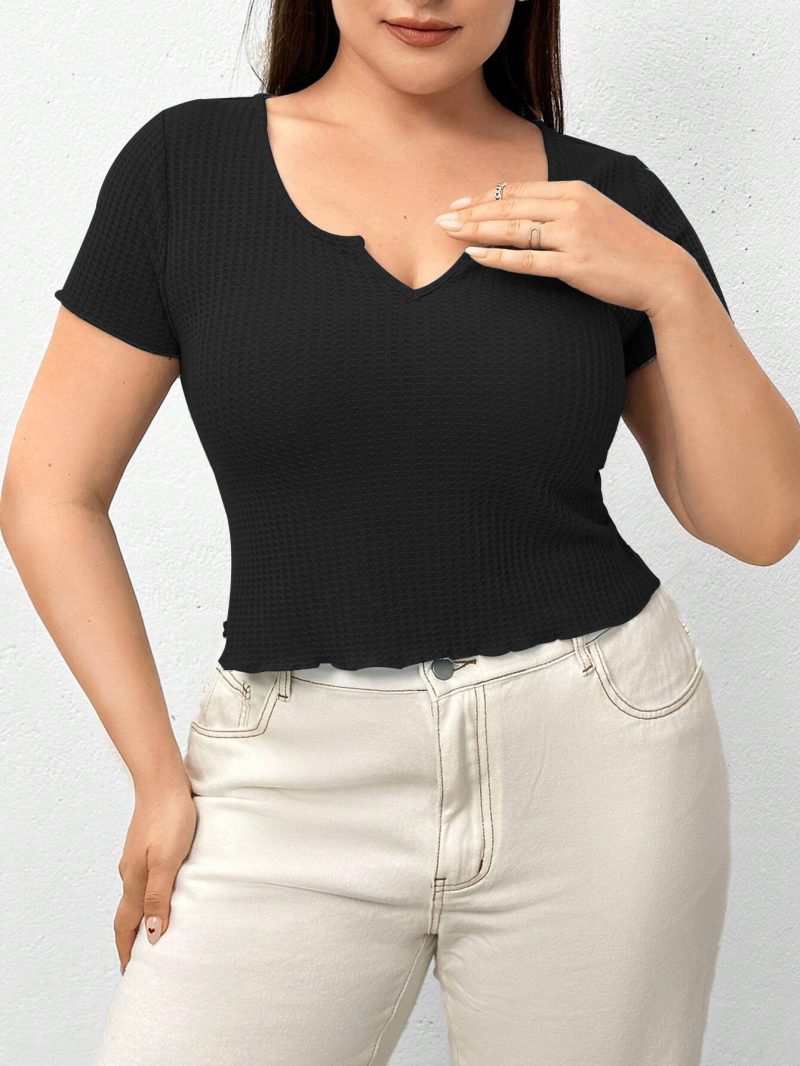Plus Size Waffle Breathable Slim Solid Color T-Shirt - Image 4