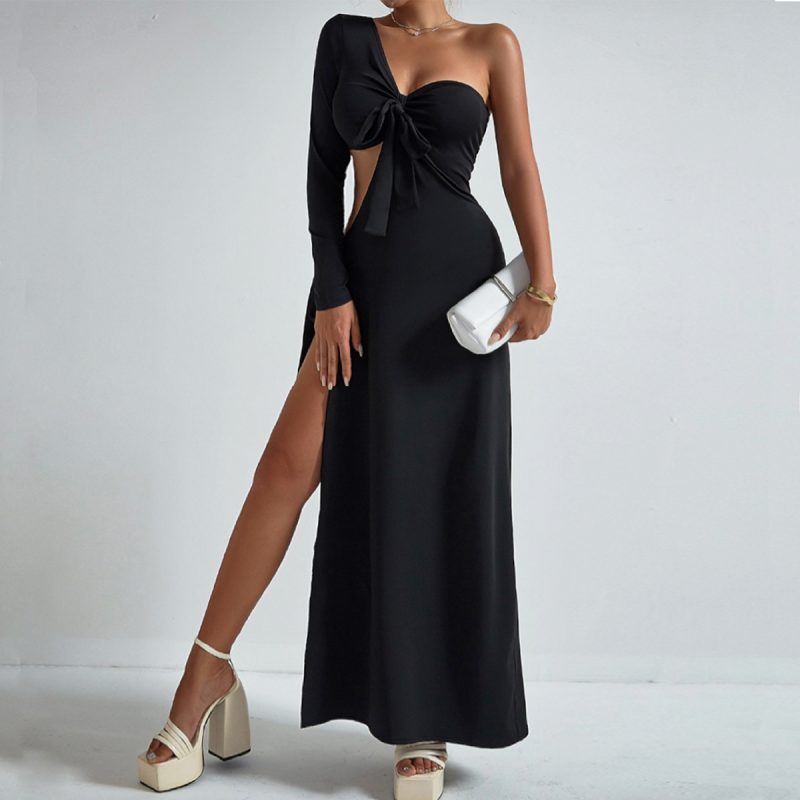 Elegant One Shoulder Lace-Up Dress - Image 3