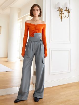 High Waist Wide Leg Office Pants