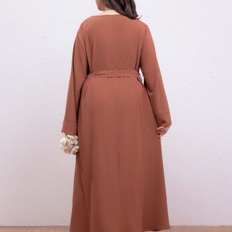 Middle East Plus Size Loose Retro Lace-Up Dress for Office - Image 5