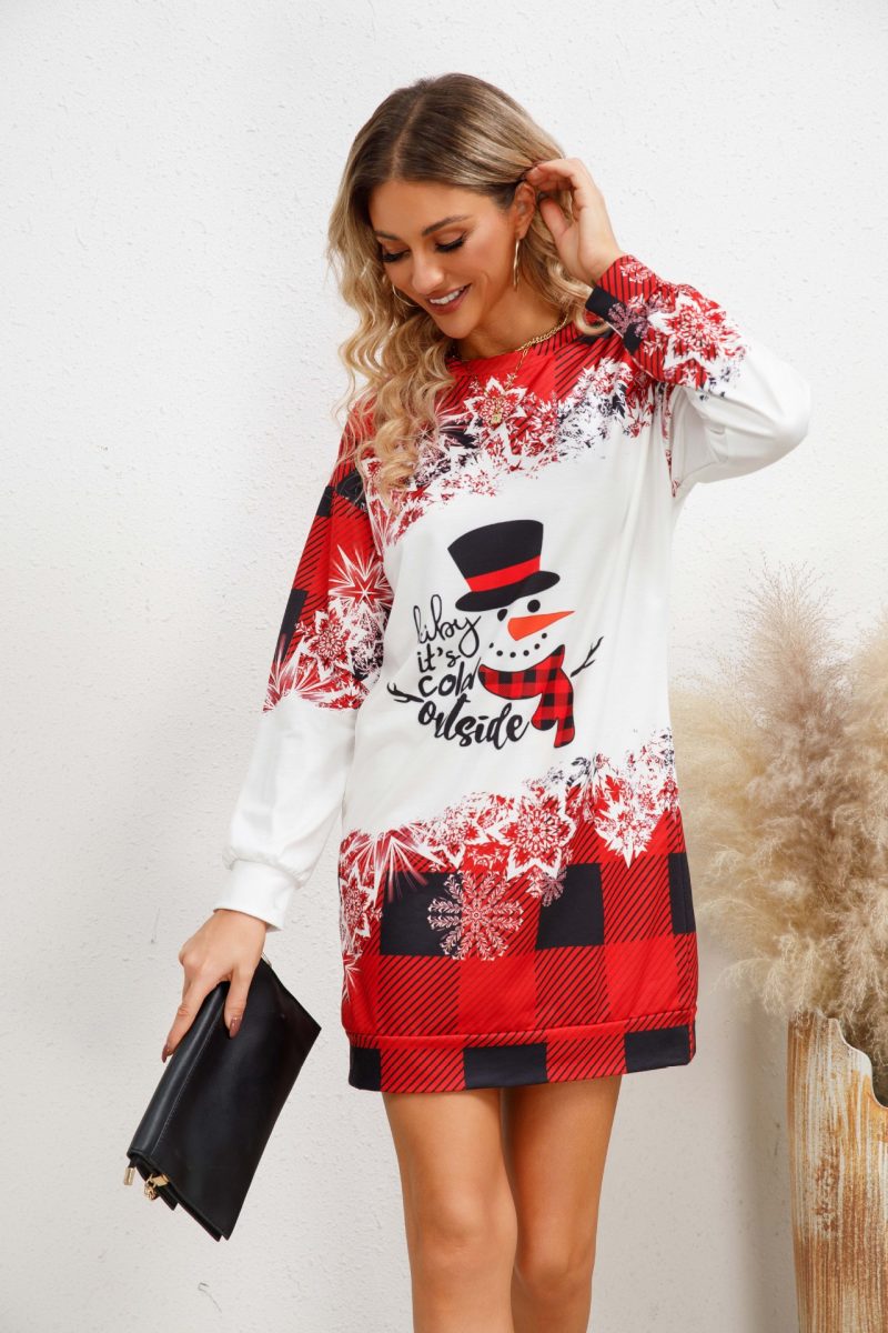 Printed Round Neck Long Sleeve Women's Sweater Dress - Image 5