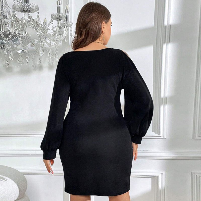 Autumn/Winter Plus Size Slim Sheath Sexy Hollow Out Cutout Dress - Image 2