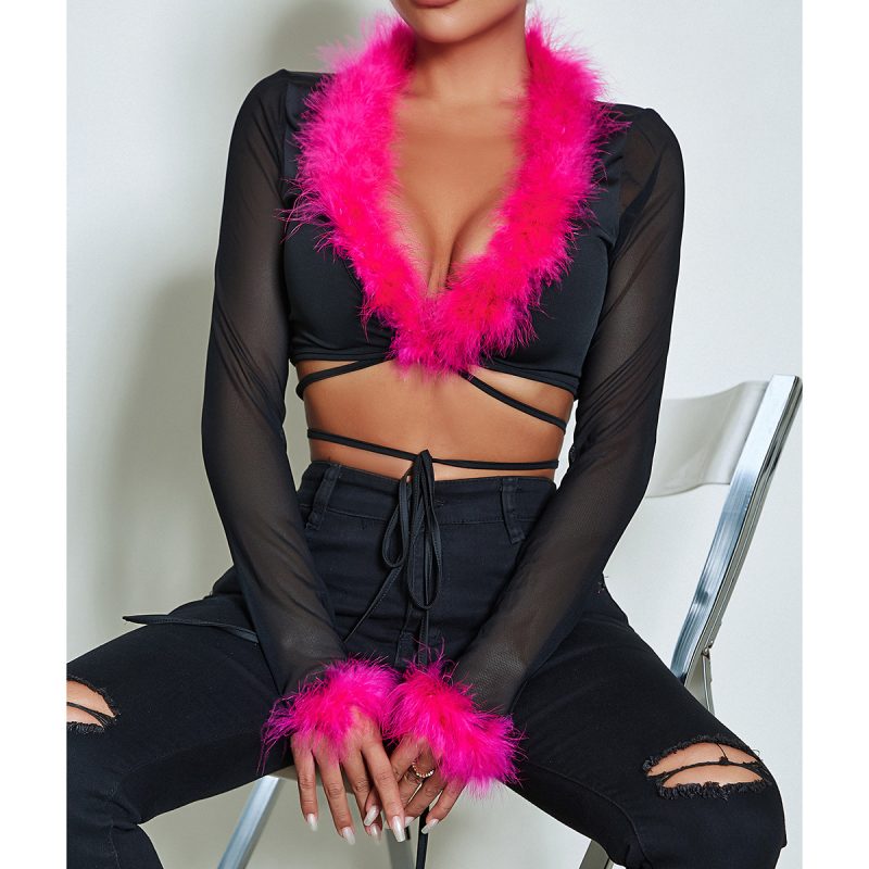 Autumn Feather V-Neck Cardigan Top - Image 3