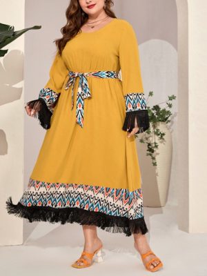 Temperamental Tassels Lace Printing Dress for Plus Size Women