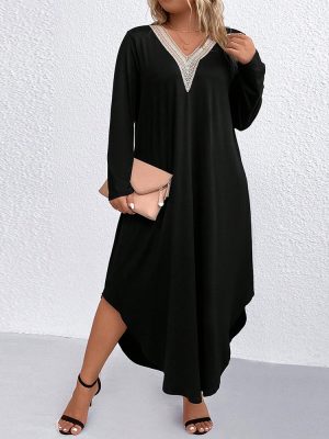 Plus Size Loose Casual Lace Stitching Dress for Belly Coverage