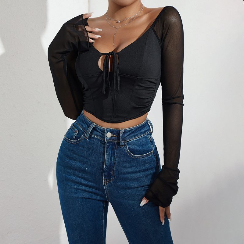 Fashion Fall Hollow Out Long Sleeve Top - Image 2