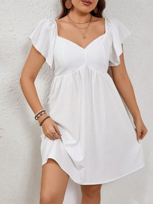 Plus Size Square Collar Ruffle Sleeve Backless Strap Casual Dress