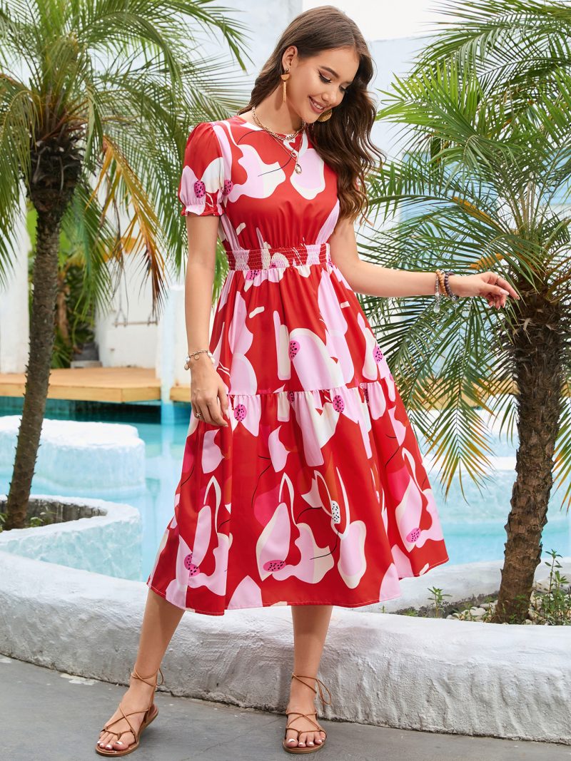 Bohemian Printed Ruffled Short Sleeve Dress for Women - Image 3