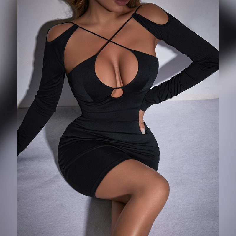 Autumn Winter Sexy Hollow Out Sheath Dress - Image 4