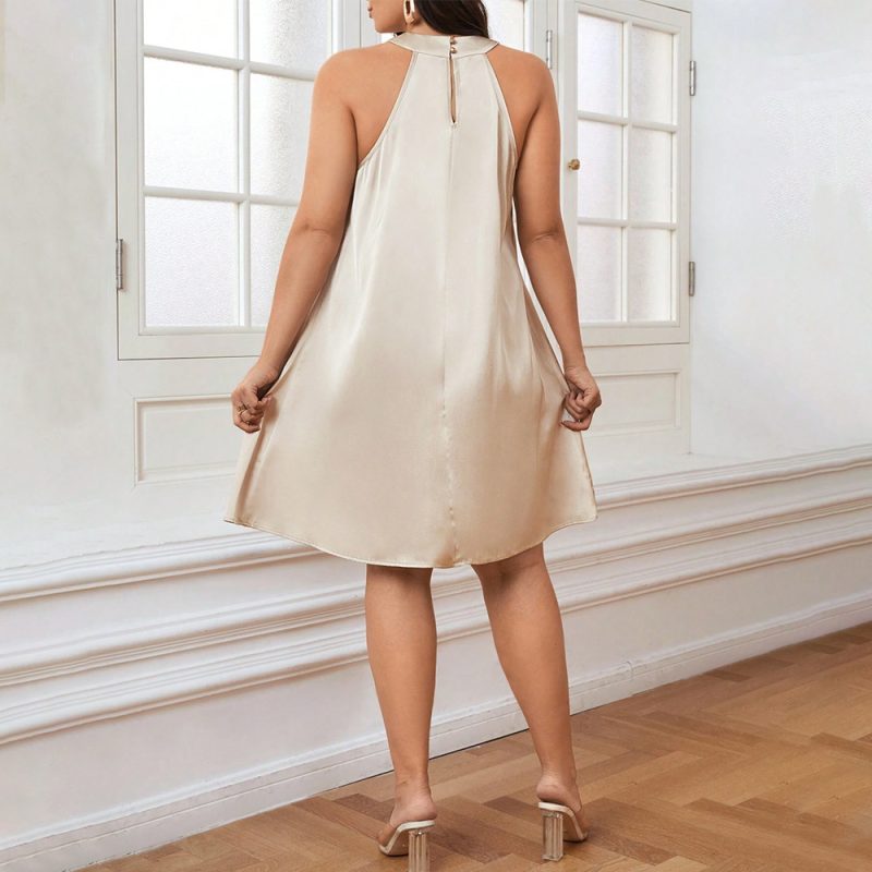 Plus Size Mid-Length Suspender Dress in Solid Color Acetate Satin Silk - Image 2