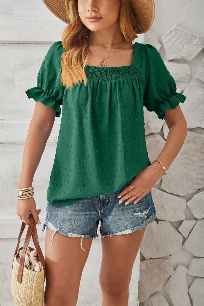 Chiffon Fur Ball Short-Sleeved Shirt: Chic Style for Spring/Summer - Image 2