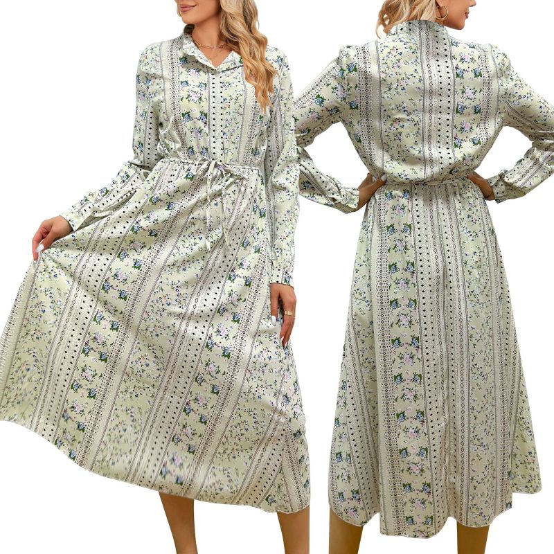 Holiday Floral Dress: Elegant Lace-Up Design - Image 5