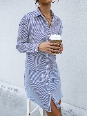 Striped Shirt Dress: Women’s Slim Fit with Fitted Waist & Turn-Down Collar